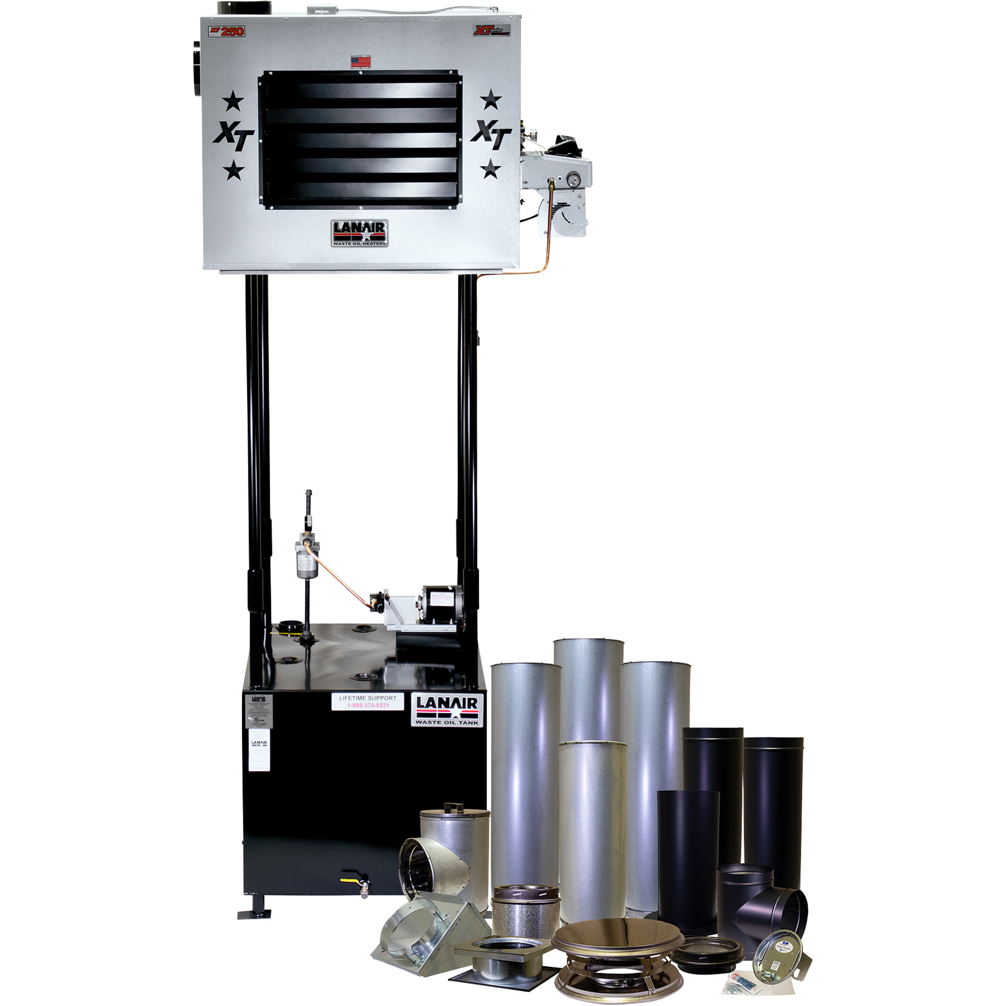 Lanair Waste Oil-Fired Thermostat-Controlled Heater Package 4, 250,000 BTU, 8500 Sq. Ft., Model# XT-250 HEATER